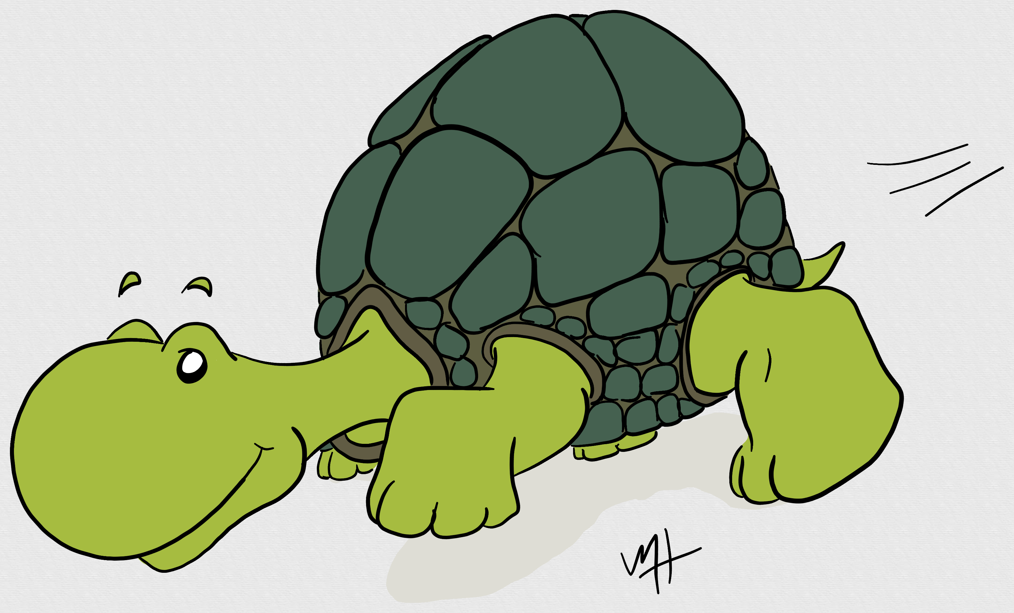 Inktober prompt: rush. A drawing of a cartoonish turtle who is...um...rushing.